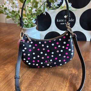 Kate Spade Staci Glimmer Dot Half Moon Crossbody Black Pink Glitter Shoulder
